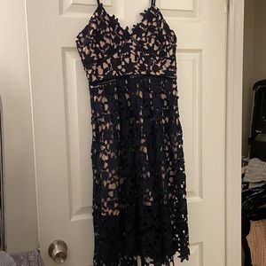 Aqua Navy and Beige Formal Occasion Dress